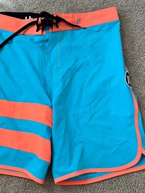 Hurley Teal Swim Shorts with Coral Trim Sz 33